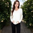 thumbnail image 6 of Women's Textured Knit Sweater with V-Neckline and Ribbed Sleeves - Small, White, 6 of 6