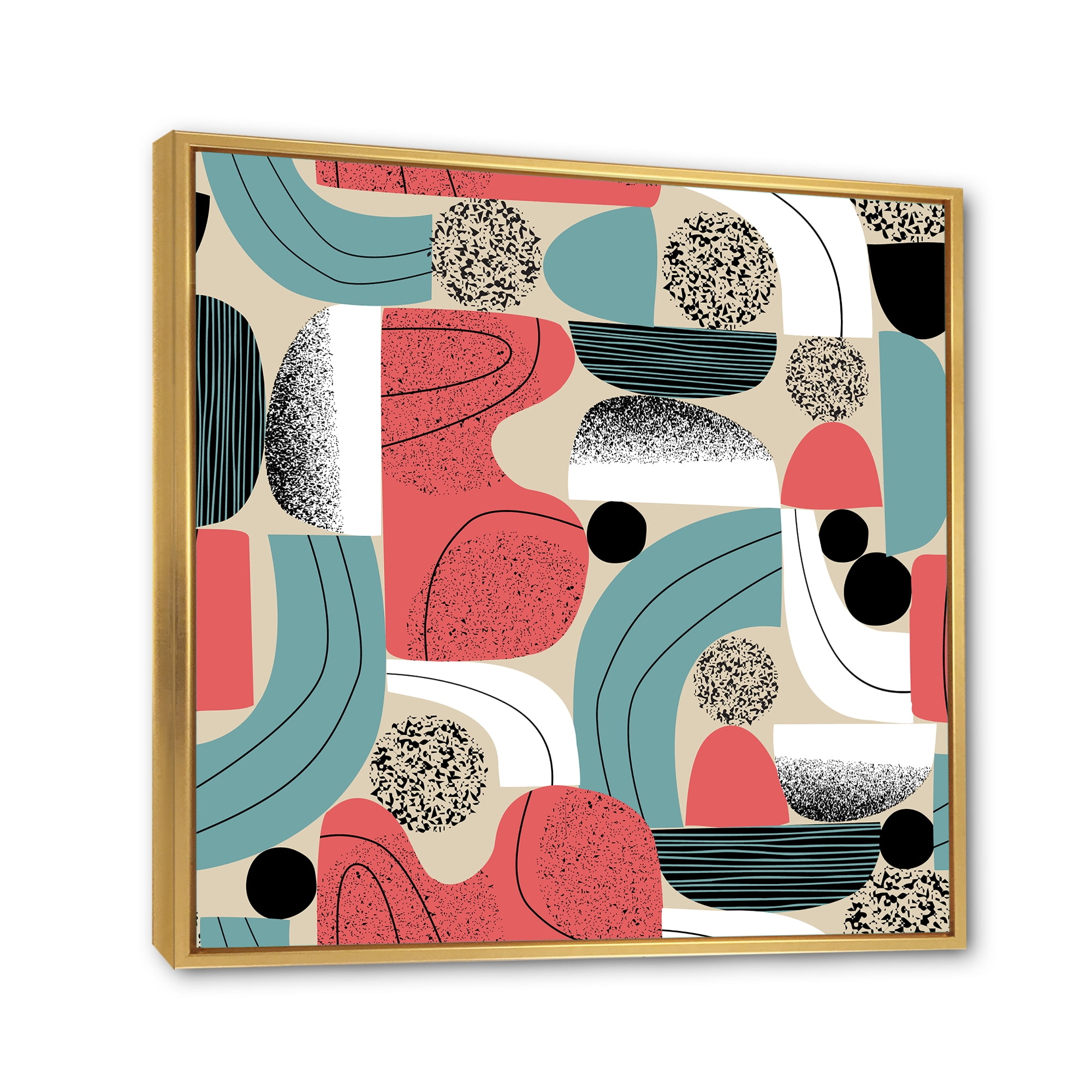 Designart 'Retro Shapes With Abstract Moons and Suns III' Modern Framed Canvas Wall Art Print
