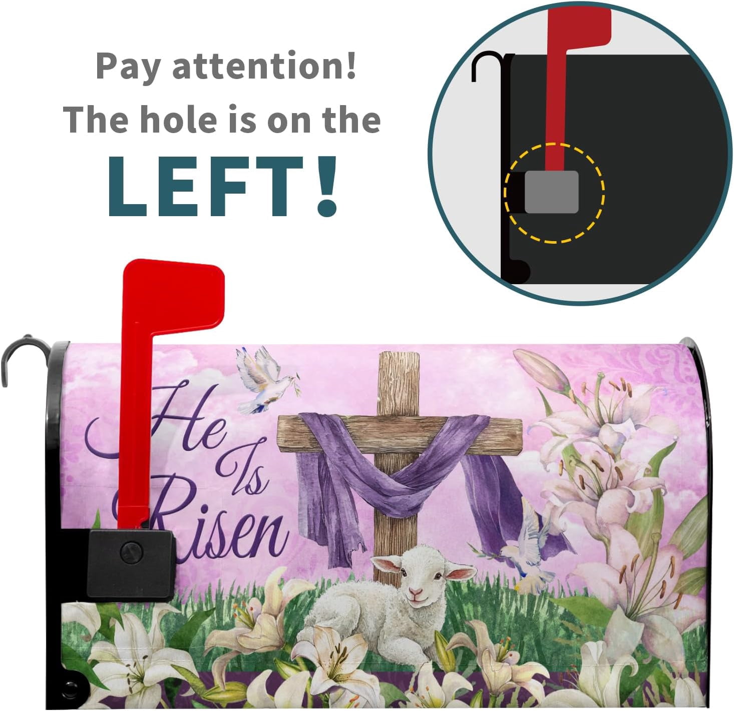 He is Risen Cross Christian Mailbox Cover Magnetic Large Size 25.5x21 Inch Spring Easter Letter Box Wrap Religious Lily Floral Sunrise Lamb Decorative Dust-Proof Letterbox Covers for Home Garden Yard