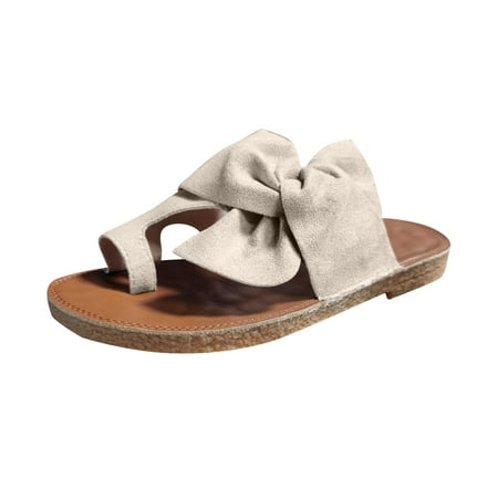 

Dvkptbk Slippers Fashion Women Open Toe Slide Bow-Knot Comfy Sandals Slippers Low Heeled Shoes White 41