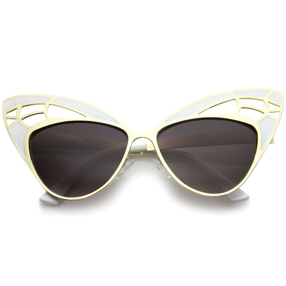 sunglassLA Unisex Womens High Fashion Metal Cutout Oversize Butterfly Sunglasses (White-Gold / Lavender) - 55mm