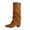 Brown, variant on Women's Suede Mid Calf Boots, Pointed Toe Strap Booties, Fashion Knee High Style for Fall and Winter Comfort