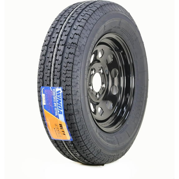 WINDA Trailer Tire Wheel Assembly ST205/75R15 8-Ply D 107L 5 Lug on 4.5" PCD Black Mod Rim