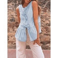 thumbnail image 6 of Yunliwuli Women's Striped Tank Tops Loose Round Neck Open Front Tie-Up Sleeveless Ruffled Babydoll Blouse for Summer, 6 of 8