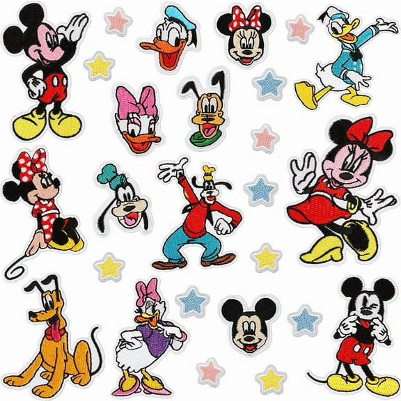 26 pcs Mickey Iron on Patches sew on Patches Craft Embroidery Patch Motif Clothes Jackets Hats Backpacks Jeans