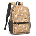 thumbnail image 2 of White Cat and Fishbone Beige Pattern 17" Waterproof Oxford School Backpacks for Teens, S-Shape Padded Straps, for School, Travel, Hiking, Camping, 2 of 5
