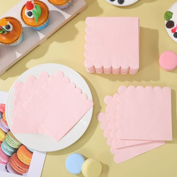 FUTUREORYY Pink Scallop Dinner Napkins 150 Pcs Disposable for Party Supplies