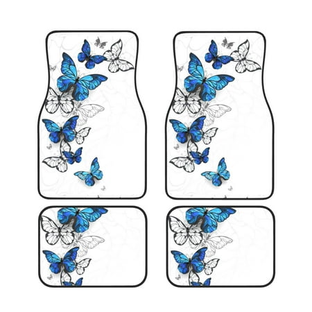 Cauagu Blue Flying Butterflies Pattern Car Floor Mat Set of 4 Car Carpet Mats Car Mats with Anti-Slip Backing & Driver Heel Pad Universal Fit for Cars/Trucks/SUV/Vans