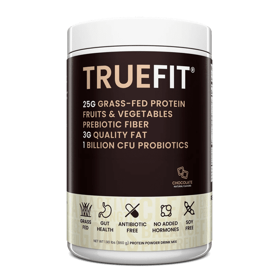 TrueFit High Fiber Protein Powder, Grass-Fed Whey Meal Replacement Shake with Prebiotics, Probiotics, & Organic Superfoods, Keto Friendly, Gluten Free