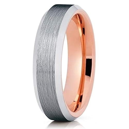 6mm - Rose Gold Tungsten Band - Silver Brush - Rose Gold Tungsten Ring (12)