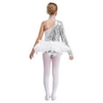 thumbnail image 2 of TTAO Robe Justaucorps à Sequins et Plumes pour Filles, une Épaule, Manches Longues, Argent 14, 2 of 8