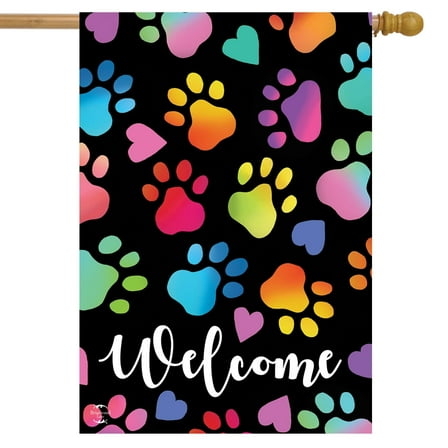 Briarwood Lane Rainbow Pawprints Welcome House Flag