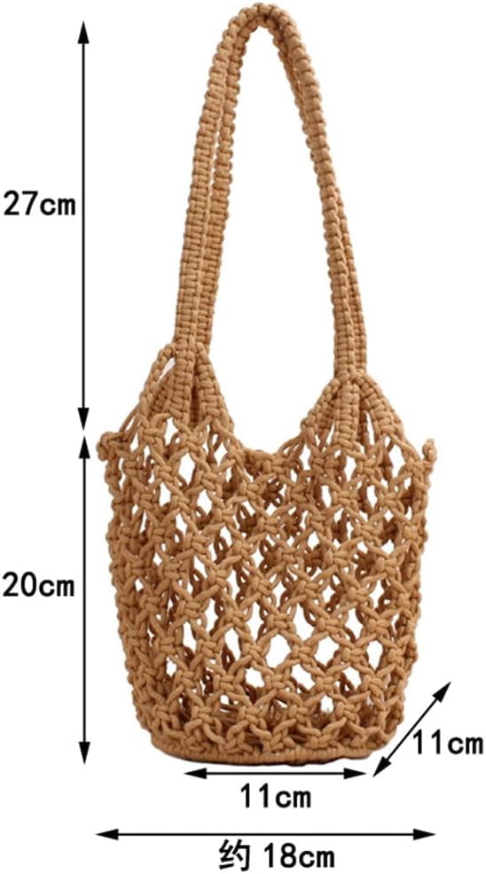 LinYooLi Summer Beach Handbag Hollow Mesh Shoulder Bag Cotton Thread Crochet Fishnet Bag Woven Bag