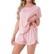 thumbnail image 4 of INSPIRAR CHIC Conjunto de Pijama de Satén de Seda para Mujeres, Top de Cuello Redondo de Manga Corta con Bolsillo Frontal y Pantalones Cortos con Cuerda, Ropa de Dormir XL Rosa, 4 of 5
