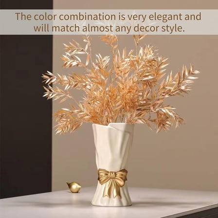 Bow Vase, White Flower Vase for Home Decor, White Ceramic Vases for Boho Style, 9.3 Inch Large Vases for Ideal Shelf Decor/Table/Living Room. (Glazed Exterior and Interior)