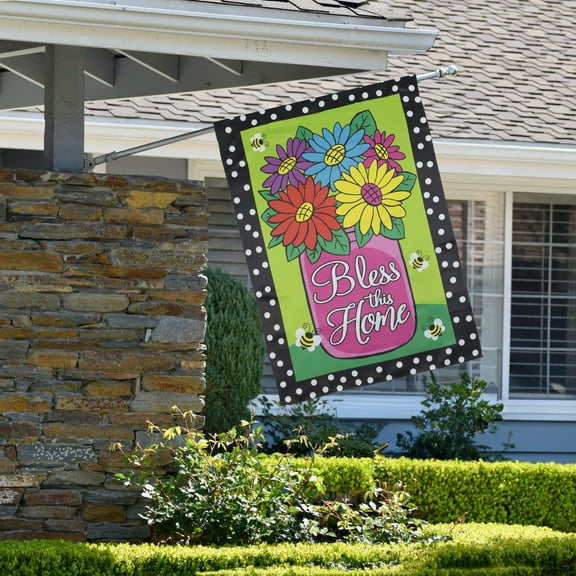 Northlight Bless this Home Bouquet with Vase Outdoor House Flag 28" x 40"