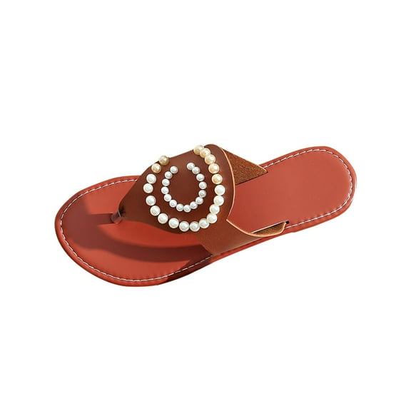 LOVZFMLL Flat Sandals for Women 2025 Summer Fashion Slip On Flip Flops Thong Casual Outdoor Beach Vacation Slippers Brown 5.5