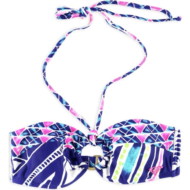 Roxy Aztec Bandeau Swim Top para mujer, azul, pequeño