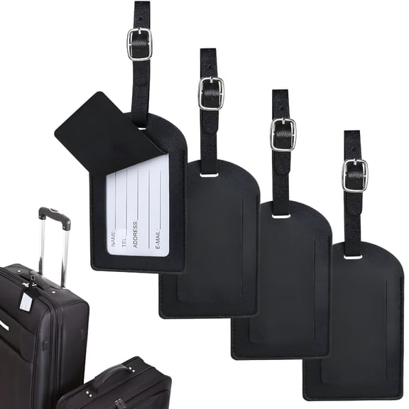 GASTROPOD 4 Pieces PU Leather Luggage Bag Case Tags, Bag Suitcase Labels Leather Luggage Tags for Suitcases, PU Leather Name ID Labels Privacy Luggage Labels for Travel Bag Suitcase