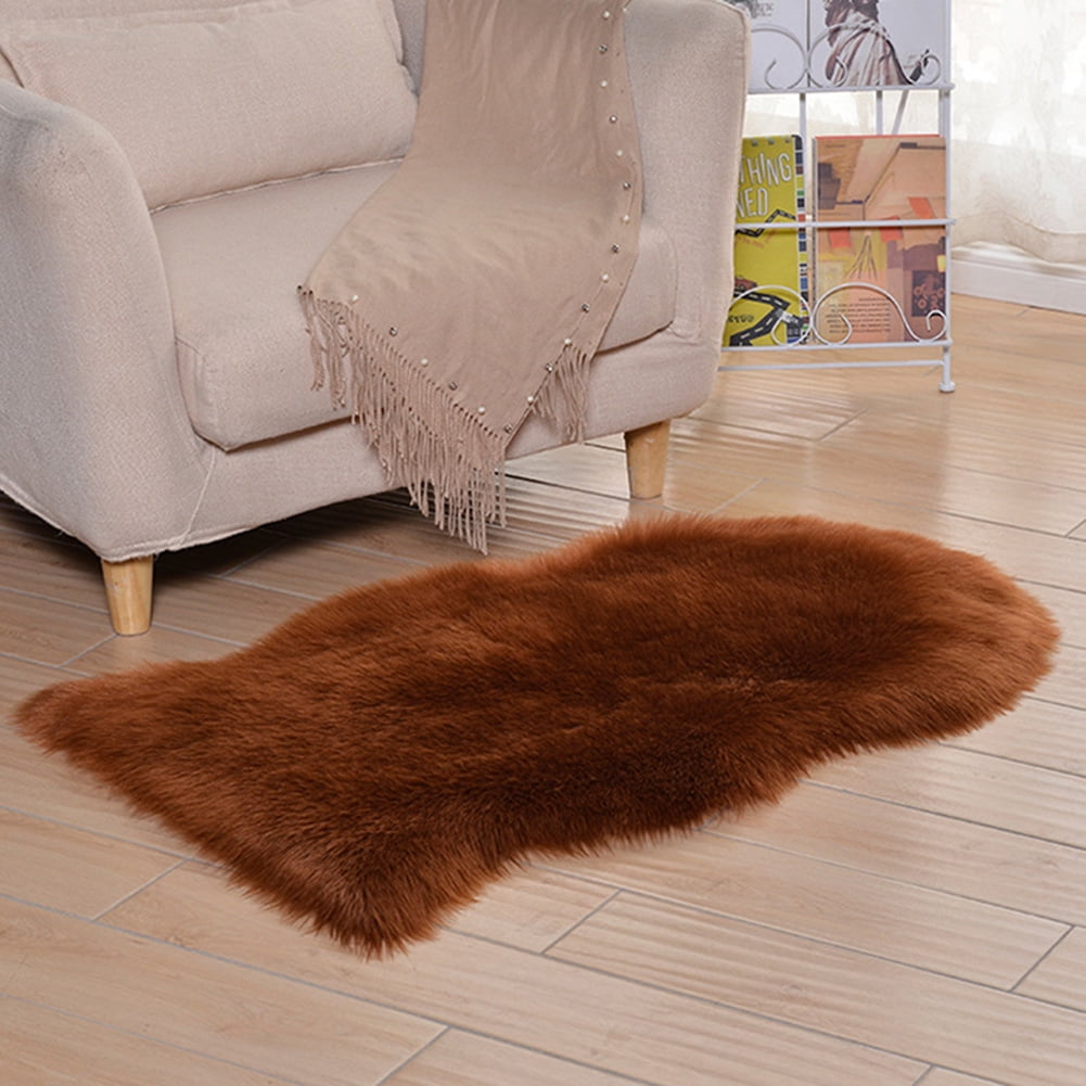 Plain Soft Fluffy Bedroom Faux Fur Fake Single Sheepskin Rugs Washable Hairy Mat 