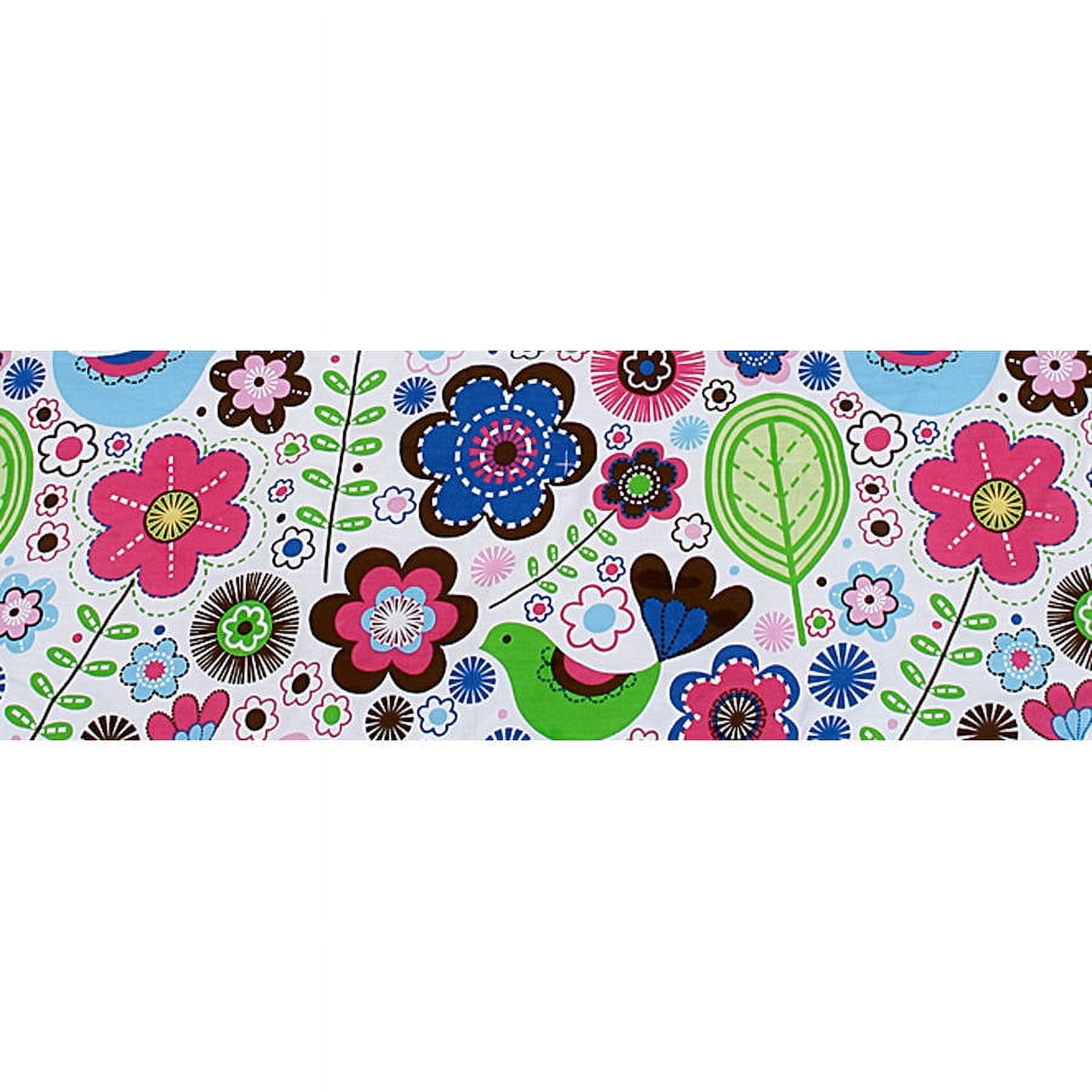 Bacati - Botanical Floral with birds Pink Tailored with 100% Cotton Percale 13 inch drop Crib Skirt