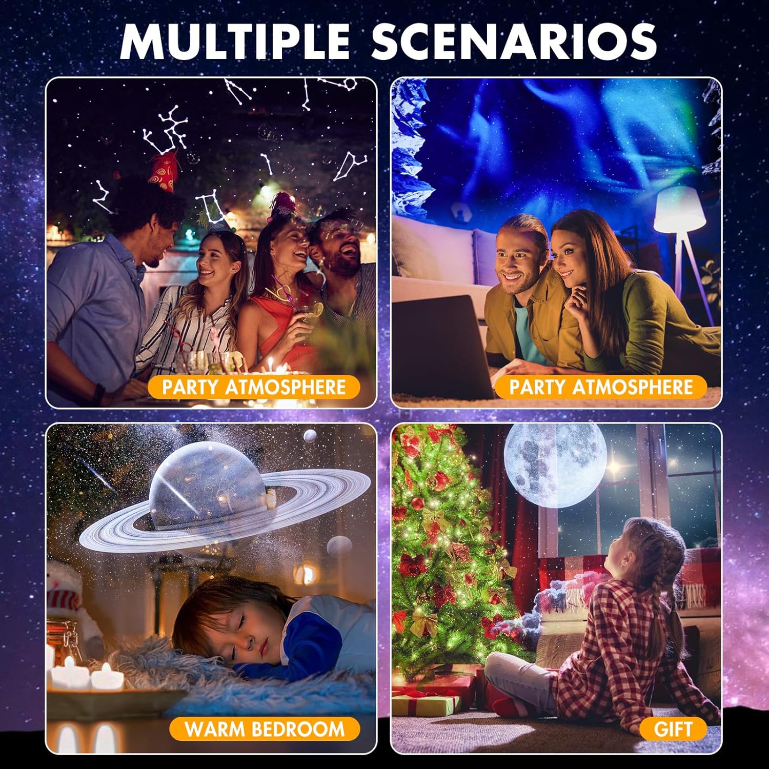 Planet Projector Night Light for Bedroom,Starry Galaxy Light Projector with Bluetooth Speaker,White Noise,Timer,Rechargeable Star Mood Light with 6 Discs for Adults Kids,Party,Gift