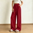 thumbnail image 2 of yeiolnoer Pants for Women Drawstring Elastic Waist Pants Casual Wide Leg Long Pants with Pocket Fashion Outfit(Wine,X-Large), 2 of 7