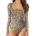 thumbnail image 1 of Women's Square Neck Bodysuits Long Sleeve Printed Tops Basic Shirts Slim Fit Sexy Jumpsuit Rompers Fall Outfits, 1 of 5