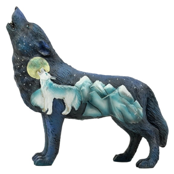 Ebros Gift Native Tribal Howling Wolf Totem Spirit Figurine Collection 6.25"L (Starry Night Snow Mountains)
