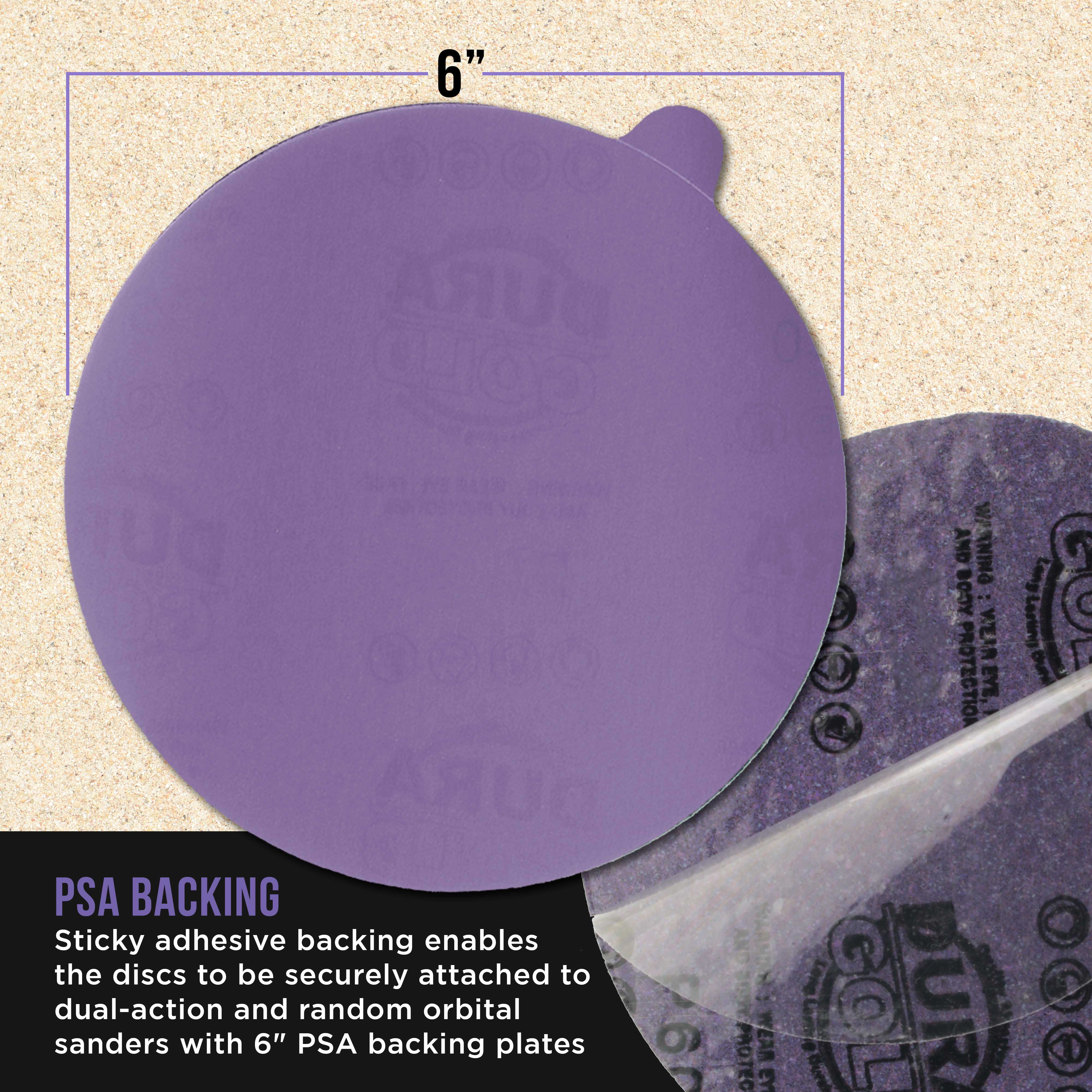 Dura-Gold Premium 1500 Grit 6" PSA Purple Film Ceramic Sanding Discs, Box of 50 - Self Adhesive Stickyback Sandpaper for DA & Random Orbital Sanders - Abrasive Sand Auto Paint, Metal,working