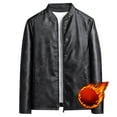 thumbnail image 2 of KeShDi Men Jacket Mens Lightweight Jackets Men's Solid Color Pocket Fleecing Stand Collar Leather Business Fashion Casual Leather Black 3X, 2 of 7