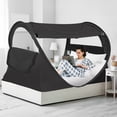 thumbnail image 3 of Alvantor Pop Up Bed Tent with LED String Light, Instant Privacy Canopy Full Charcoal, Polyester Fabric, 3 of 12