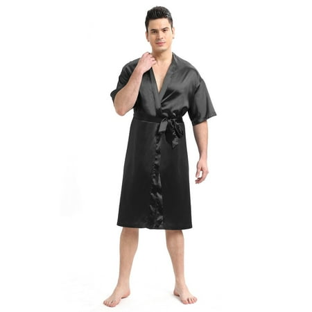 

Couple s Satin Robes Kimono Satin Bathrobe for Women Men Short Sleeve Sleepwear Dress Gown Mid-Length Simulated Silk Belt Bathrobe Soft Nightgown S-2XL