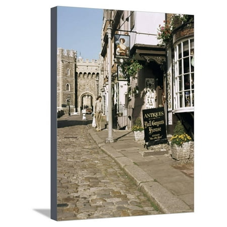 Cobbled Street with View of Castle, Windsor, Berkshire, England, United Kingdom Stretched Canvas Print Wall Art By G