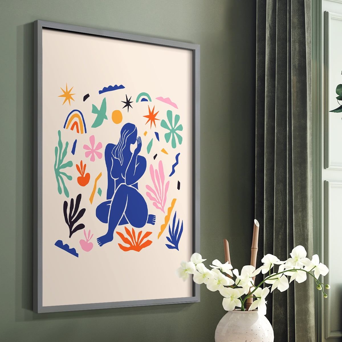 Matisse CDXLIV in Gray Solid Wood Framed Print No Nail Hanging