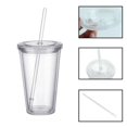 thumbnail image 5 of 16oz Plastic Straw Cup Insulated Double Wall Transparent Cold Drink Cup 500ml, 5 of 5