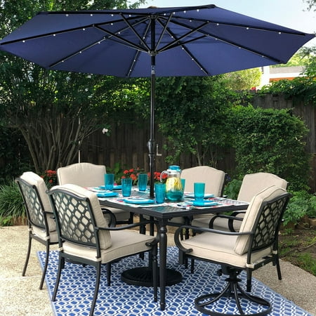 Sun Ray - 9' Round Solar Lighted Umbrella - Taupe