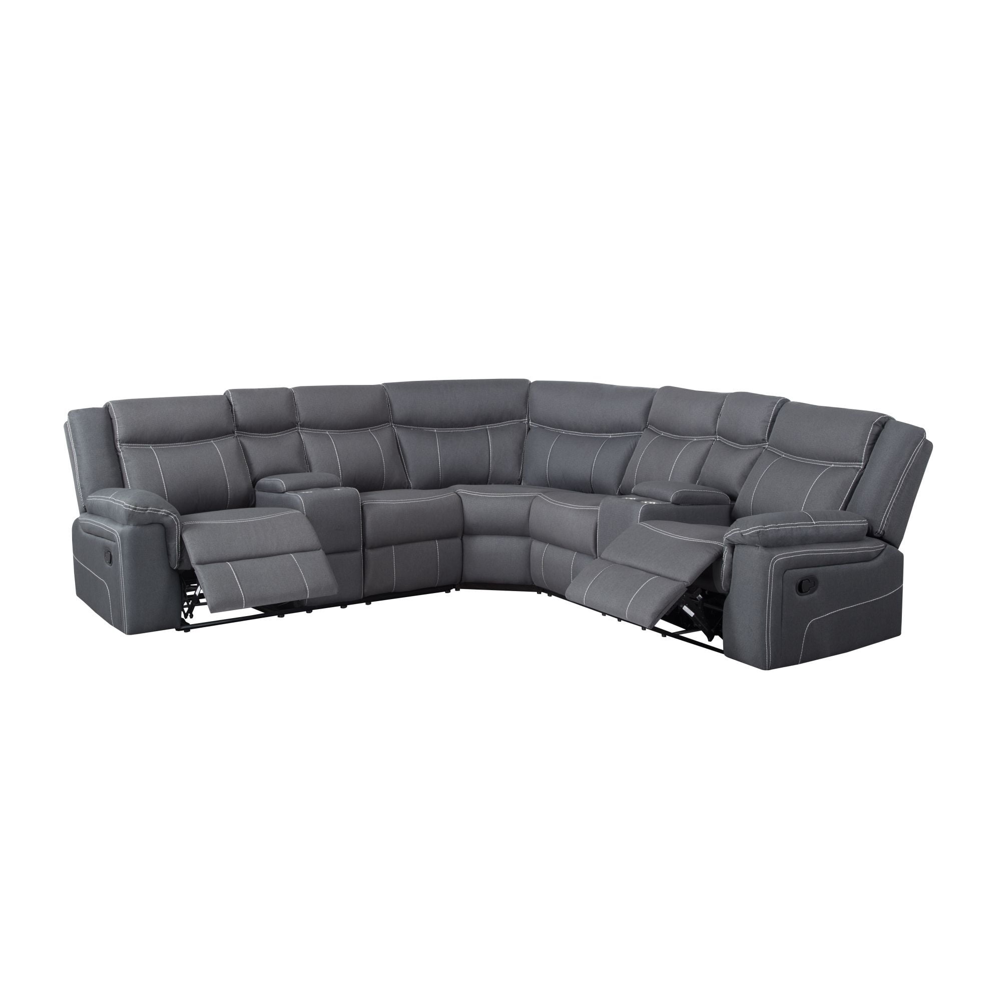 Aukfa Sectional Sofa Couch,109" Manual Recliner Sofa Chairs with Storage Console for Living Room,Gray