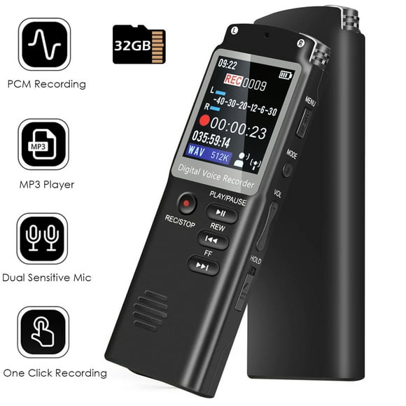 RONY Mini Digital Voice Recorder with A-B Repeat, Rechargeable Voice Activated Recording Device with Playback Noise Reduction for Meeting Music Concert Lecture Interview