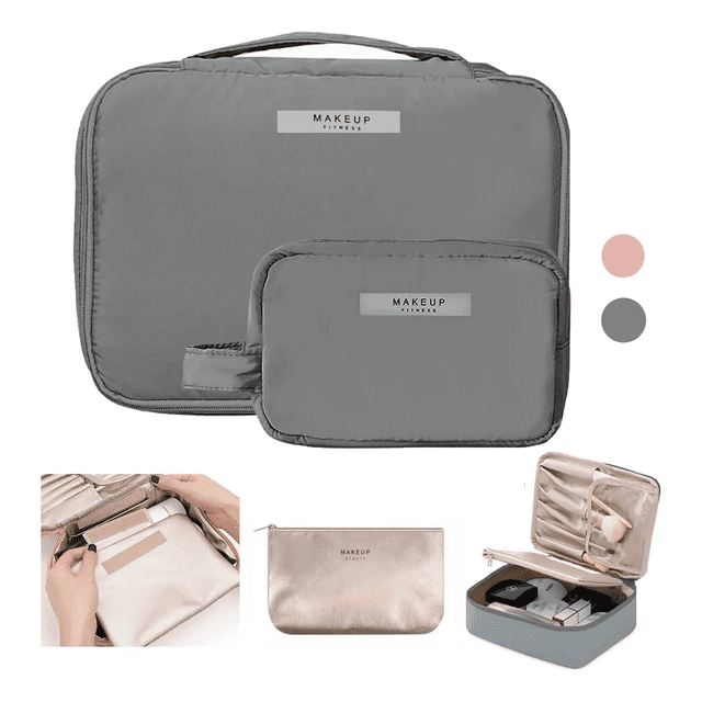 2pcs Cosmetiquera Neceser Estuches De Maquillaje Bolsa Viaje Xtellar gris