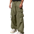 thumbnail image 2 of Men's Cargo Baggy Pants Multi-Pocket Drawstring Cuff Elastic Waist | Zenithor,Army Green L, 2 of 8