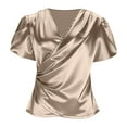 thumbnail image 5 of Women's Top, 2026 New Solid-Colored Short-Sleeved V-Neck Satin Top For Spring And Summer, Comfortable and Breathable Fabric for Women, Perfect for Daily Casual Wear., 5 of 7