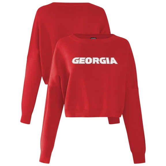 Women's Hype and Vice Red Georgia Bulldogs Oversized Cropped Ivy Knit Pullover Sweater