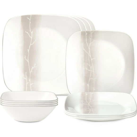 Corelle Wandering Grove 12-Piece Square Glass Dinnerware Set (Service for 4), Corelle Wandering Grove 12pc