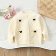 thumbnail image 2 of Lorytime Girls Cardigan Sweater size 4-6 Kids Bow Tops Button Crewneck Long Sleeve Knitwear Spring Outwear Beige 130, 2 of 6
