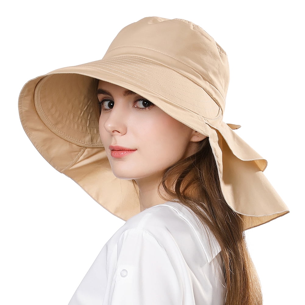 Comhats Sun Hat Women Foldable UPF 50 Wide Brim with Neck Flap UV