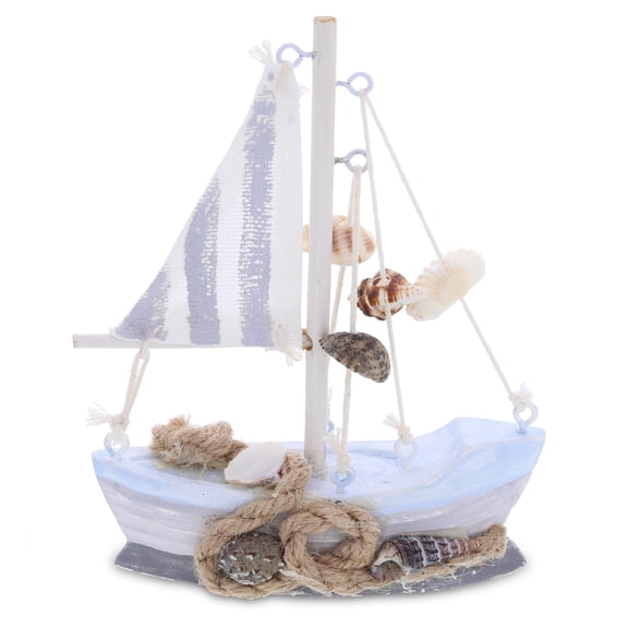 Cota Global Mini Moonlight Wooden Sailboat Decor - Handcrafted Wooden Boat Nautical Decor for Bedroom, Bathroom, Office, Ocean-Themed Mini Boat Decorations for Shelves or Tabletop - 5 Inches