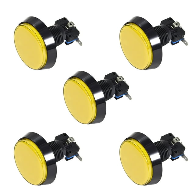Juego de botón pulsador redondo de 60 mm, interruptor pulsador LED iluminado de 12V con microinterruptor para arcade de video, amarillo, 5 piezas