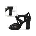thumbnail image 2 of BLISSFUL STEP Floral Platform Heel Lace Mesh Chunky Heel Sandals for Women Black (Size 7.5), 2 of 7