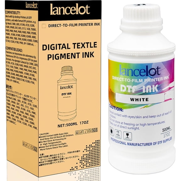 Lancelot Premium DTF Ink 500ml (White) - Vibrant & Durable PET Film Transfer Ink for DTF Printers, Heat Transfer Printing
